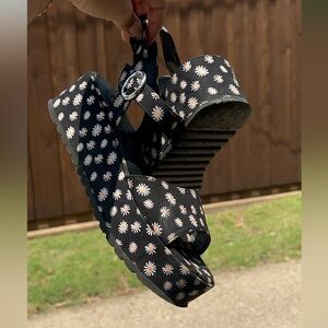 Black Platform Shoes with Daisy Print